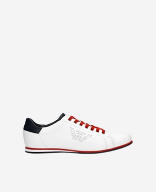 Sportovní bílé botasky pánské s červenými detaily 10080-59