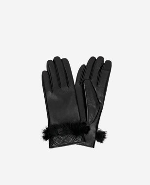 Černé dámské rukavice s ozdobným lemem a kožešinou 98120-81