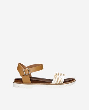 Béžové-bílé dámské sandály z kvalitní kůže 76019-84