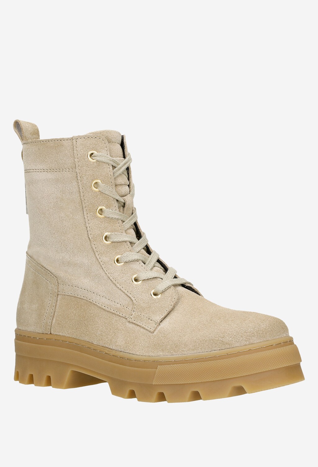 Beżowe trzewiki damskie z dwoiny welurowej na grubej podeszwie 64077-64 Widok 3