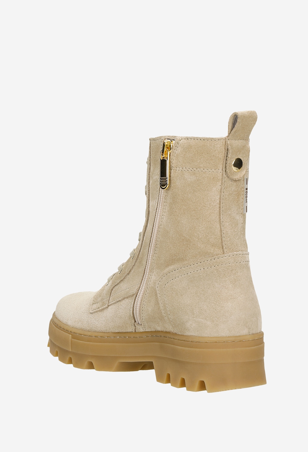 Beżowe trzewiki damskie z dwoiny welurowej na grubej podeszwie 64077-64 Widok 4