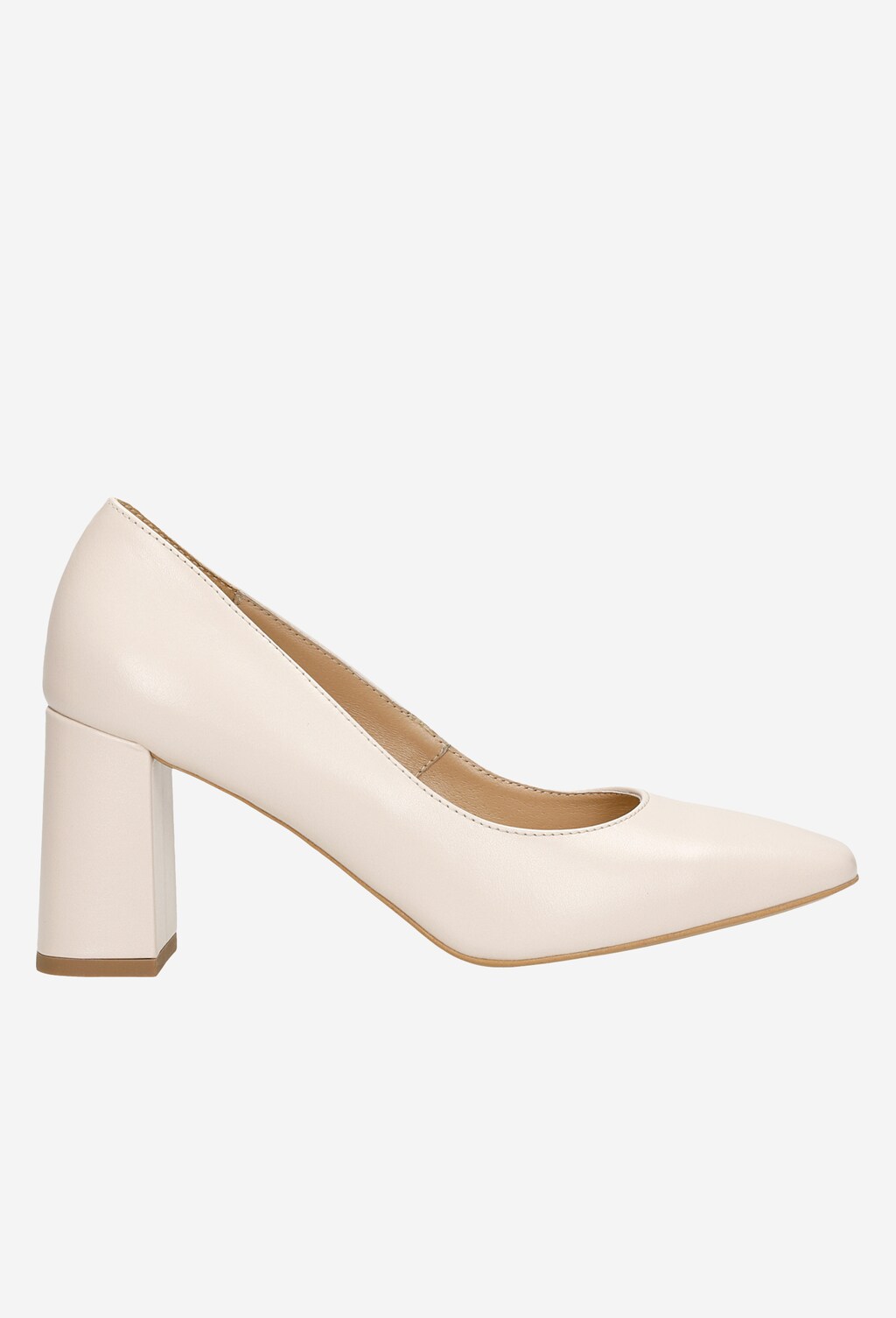 Delikatne czółenka damskie na słupku w kolorze beżowym 35074-54 Widok 2