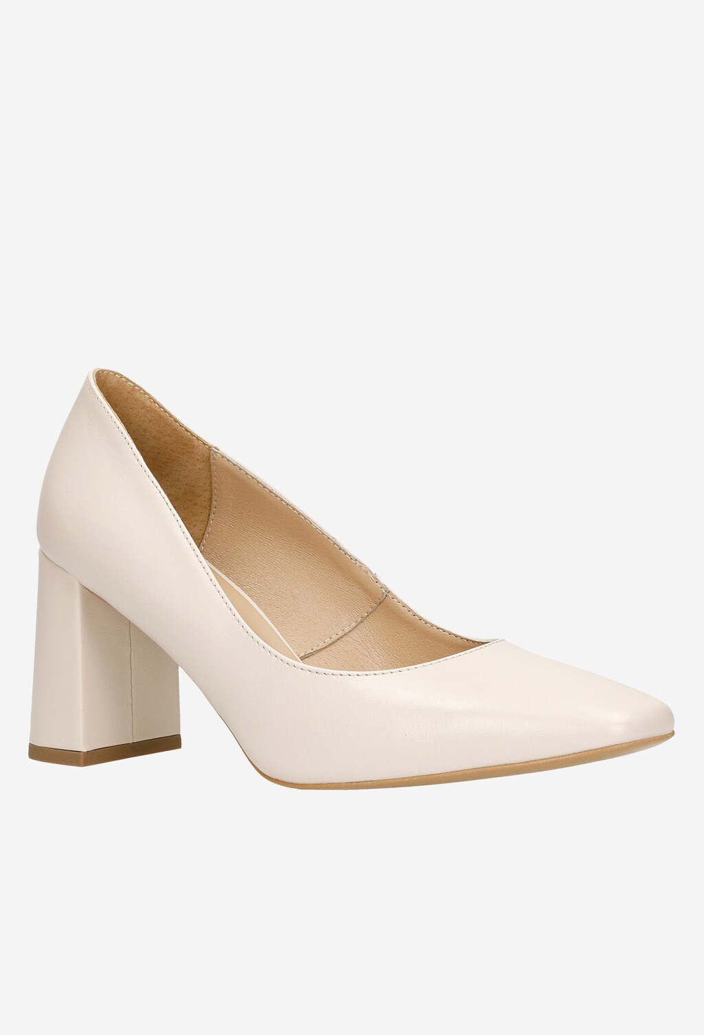 Delikatne czółenka damskie na słupku w kolorze beżowym 35074-54 Widok 3