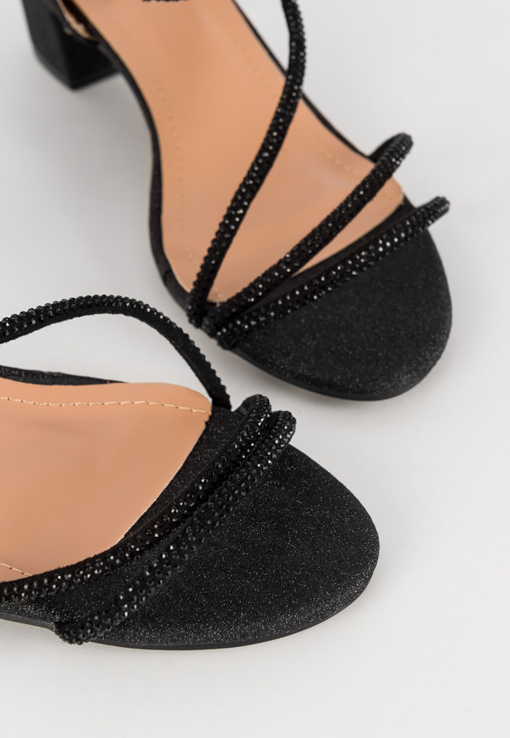 WJS czarne brokatowe sandały damskie na obcasie WJS74055-11 Widok 3