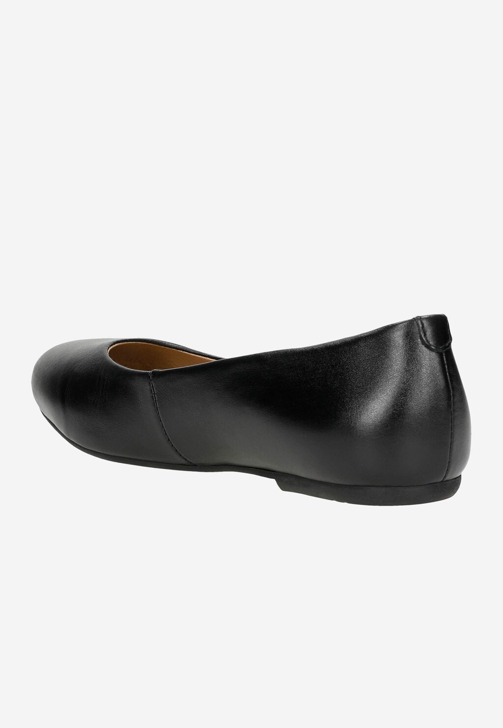 Czarne klasyczne baleriny damskie Wojas model 44008-51 wykonane z eleganckiej skóry licowej, widok z boku ukazujący płaską podeszwę i zaokrąglony nosek.