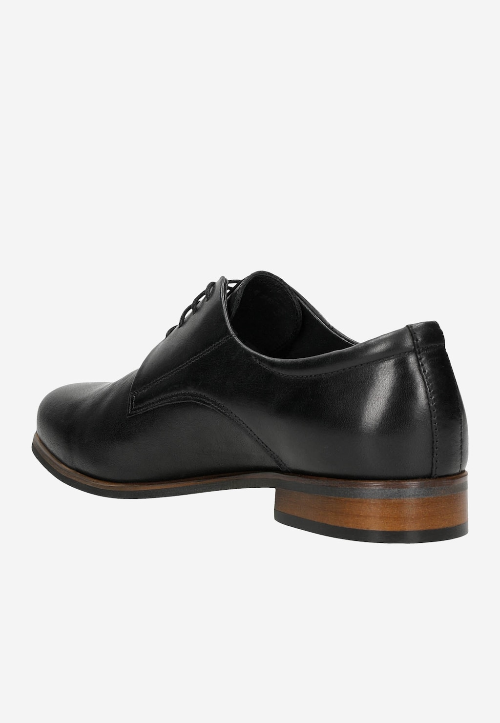 Czarne damskie półbuty Wojas model 6462-51 ze skóry licowej, widok z boku, z charakterystycznym drewnianym obcasem i sznurowaniem.