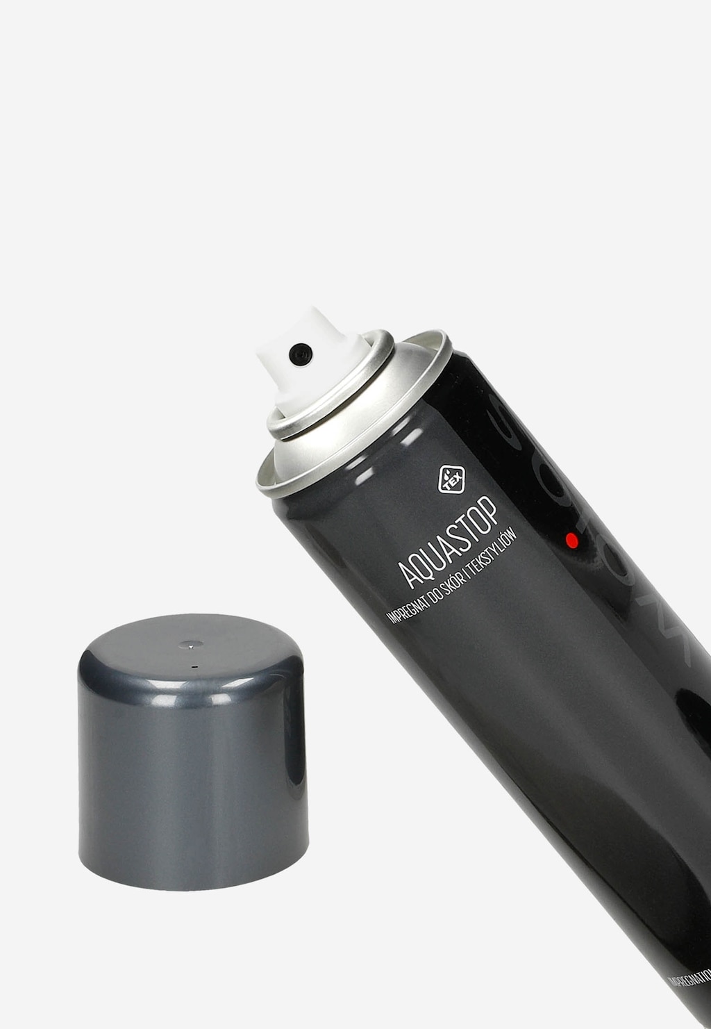 Spray impregnujący AQUASTOP marki Wojas (model 99006-00), 250 ml w czarnym aerozolu z białą nasadką, chroniący obuwie przed wilgocią i zabrudzeniami.