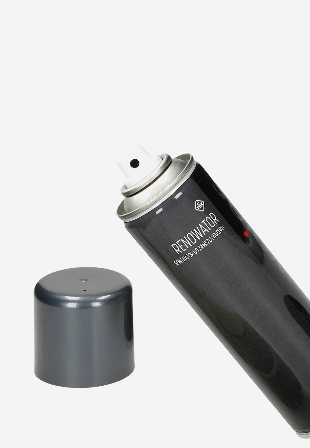 Renowator spray 250 ml Wojas model 99010-00 w ciemnym aerozolu z odkręconą nakrętką, służący do pielęgnacji i odświeżania obuwia.