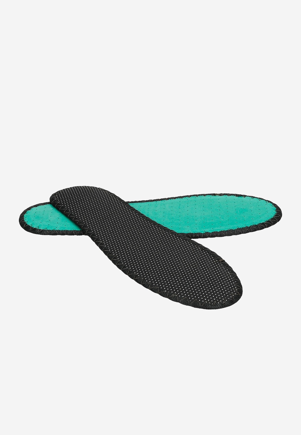 Wkładki do butów Wojas AROMA SILVER BIOACTIVE 99027-00, czarne z miętową podszewką, widok z góry, zapewniające wsparcie i higienę stóp.