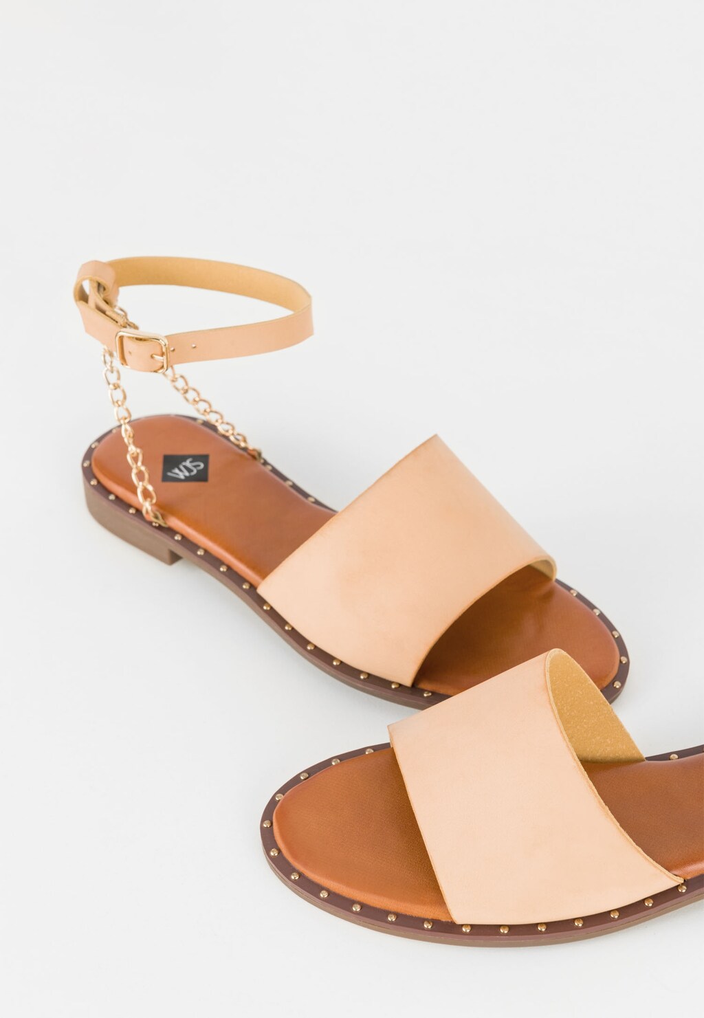 WJS beżowe sandały damskie ze złotym łańcuszkiem WJS74043-54 Widok 4