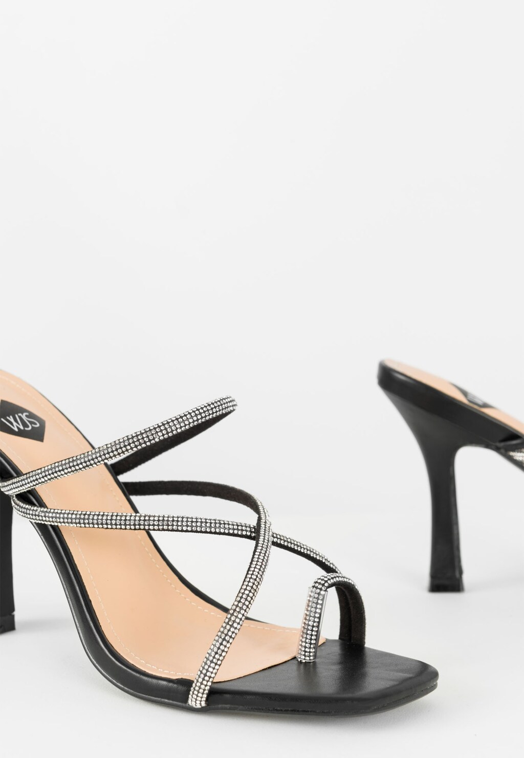 Šnurovacie čierne dámske sandále na vysokom podpätku WJS74053-51 Widok 5