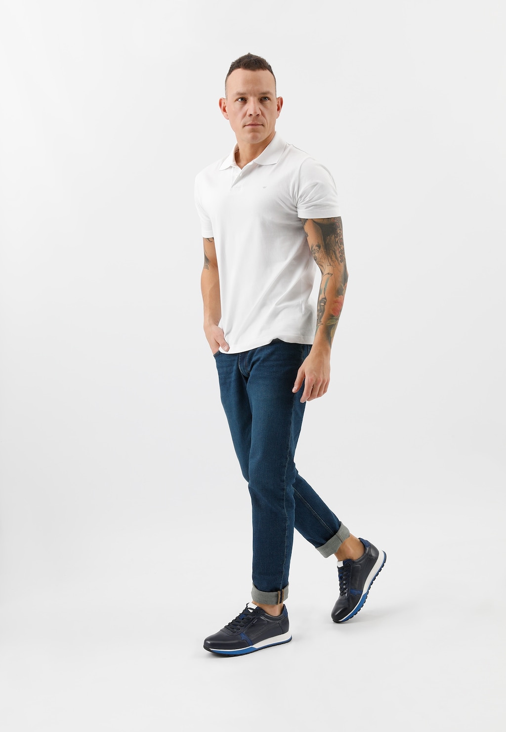 Wygodne granatowe sneakersy męskie z niebieskimi akcentami 10021-75 Widok 1