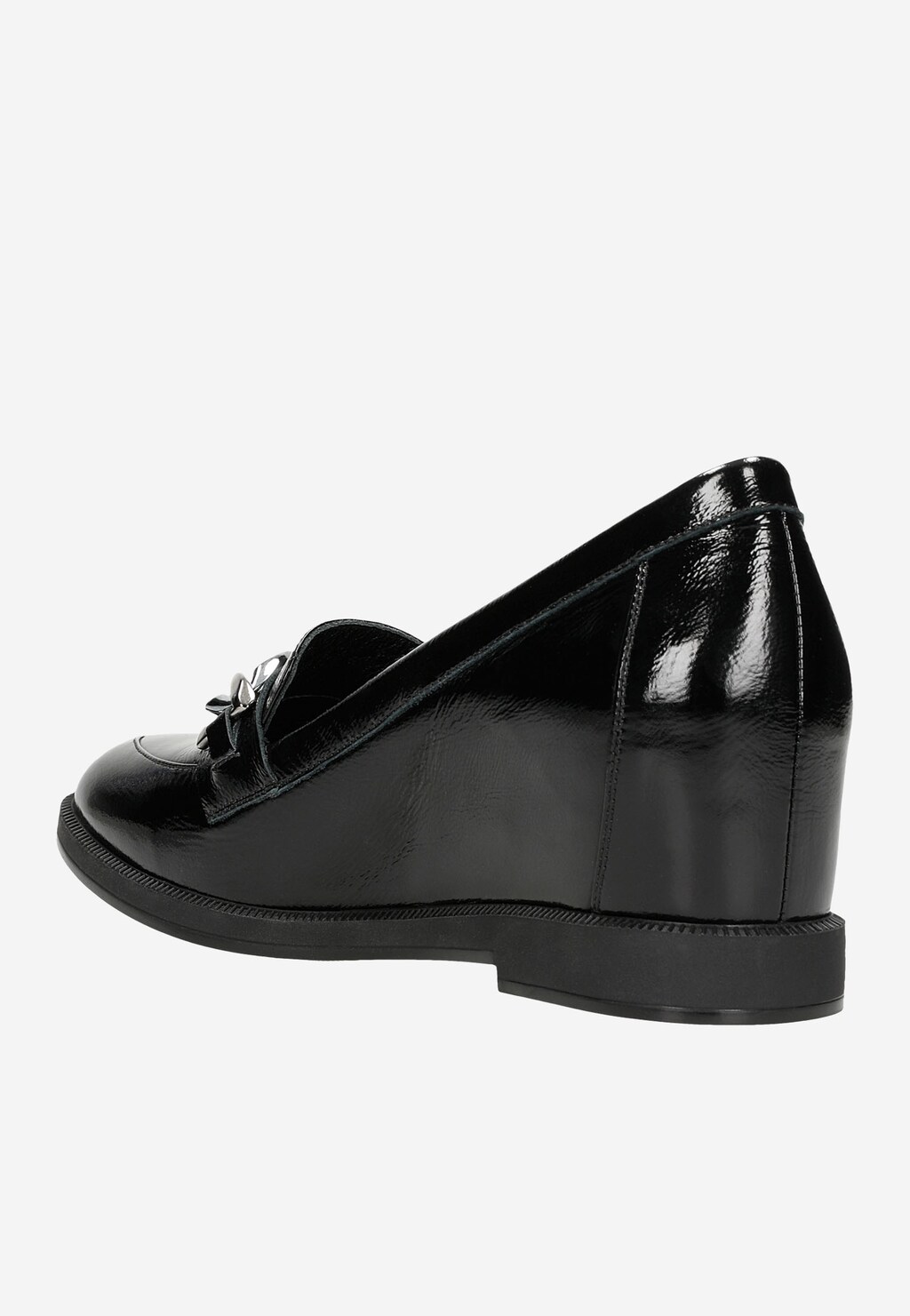 Czarne lakierowane mokasyny damskie na ukrytej koturnie 46178-31 Widok 3