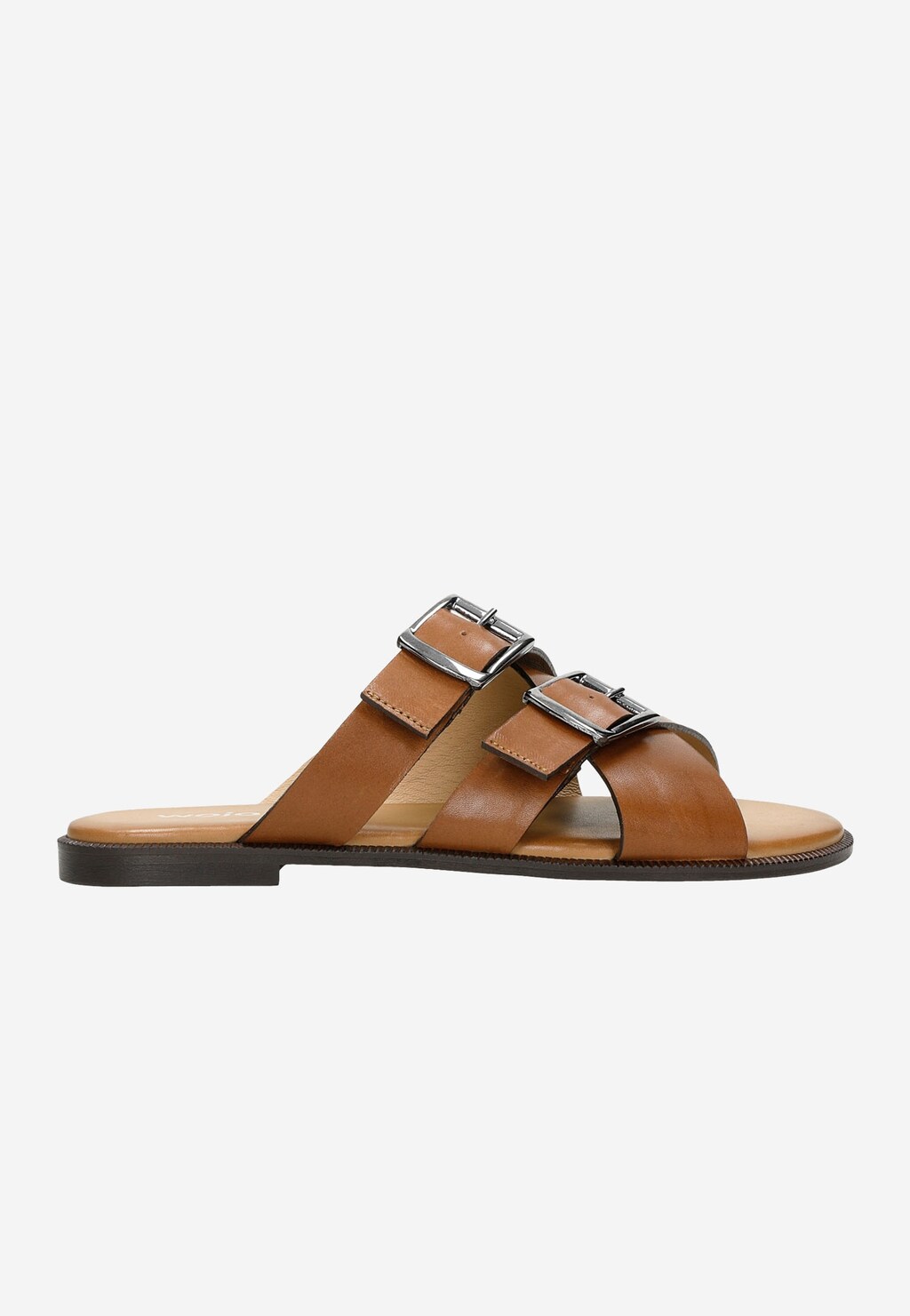 Jasnobrązowe klapki damskie ze srebrnymi sprzączkami 74074-53 Widok 2