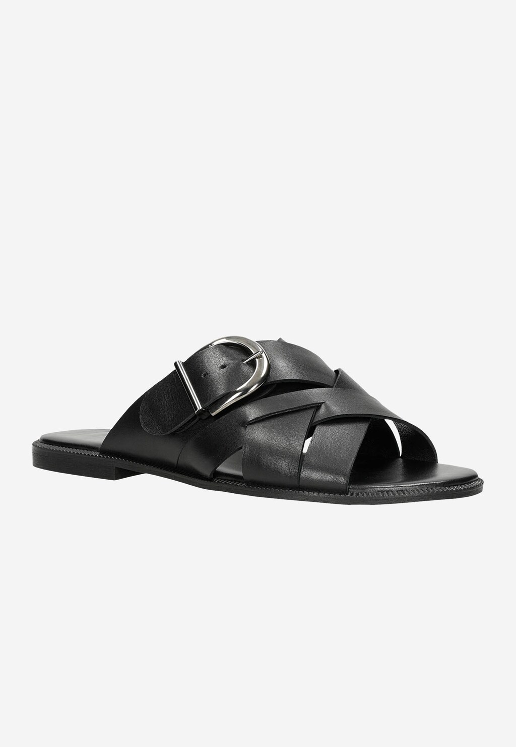 Czarne klapki damskie z ozdobną klamerką 74022-51 Widok 3