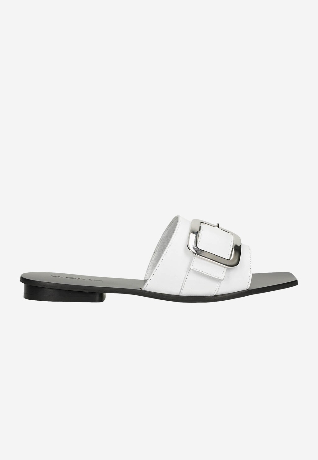 Białe klapki damskie ze srebrną klamrą 74056-59 Widok 2