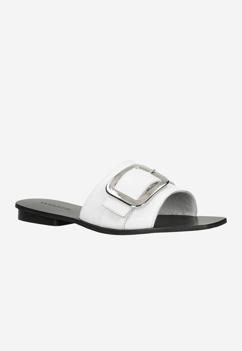 Białe klapki damskie ze srebrną klamrą 74056-59 Widok 3