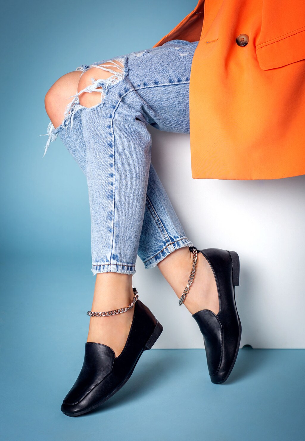 WJS czarne mokasyny damskie z łańcuszkiem na kostce WJS64058-51 Widok 1