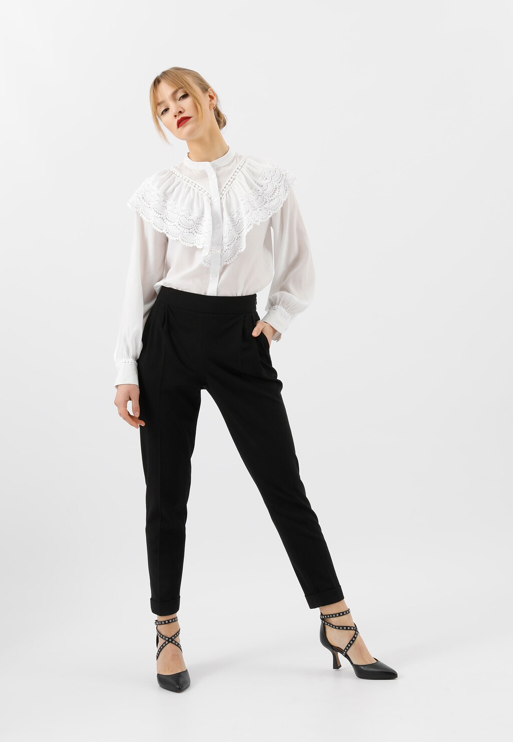 Luxusné lodičky z čiernej lícovej kože a vysokým podpätkom 35082-51 Widok 7