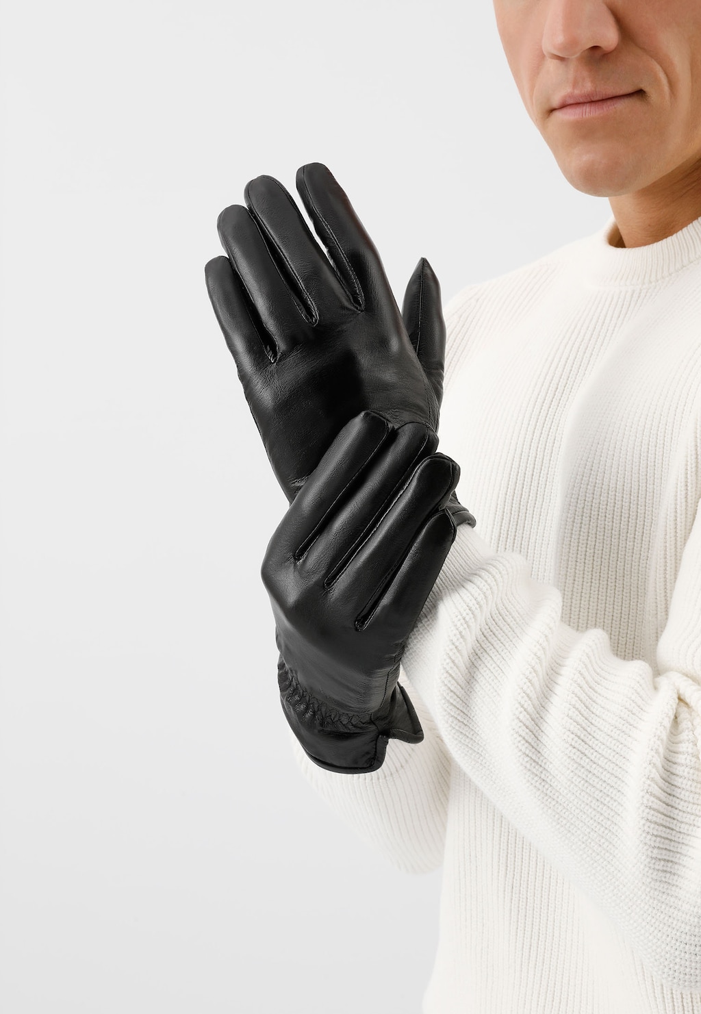 Kvalitní zimní černé pánské kožené rukavice 98123-51 Widok 1
