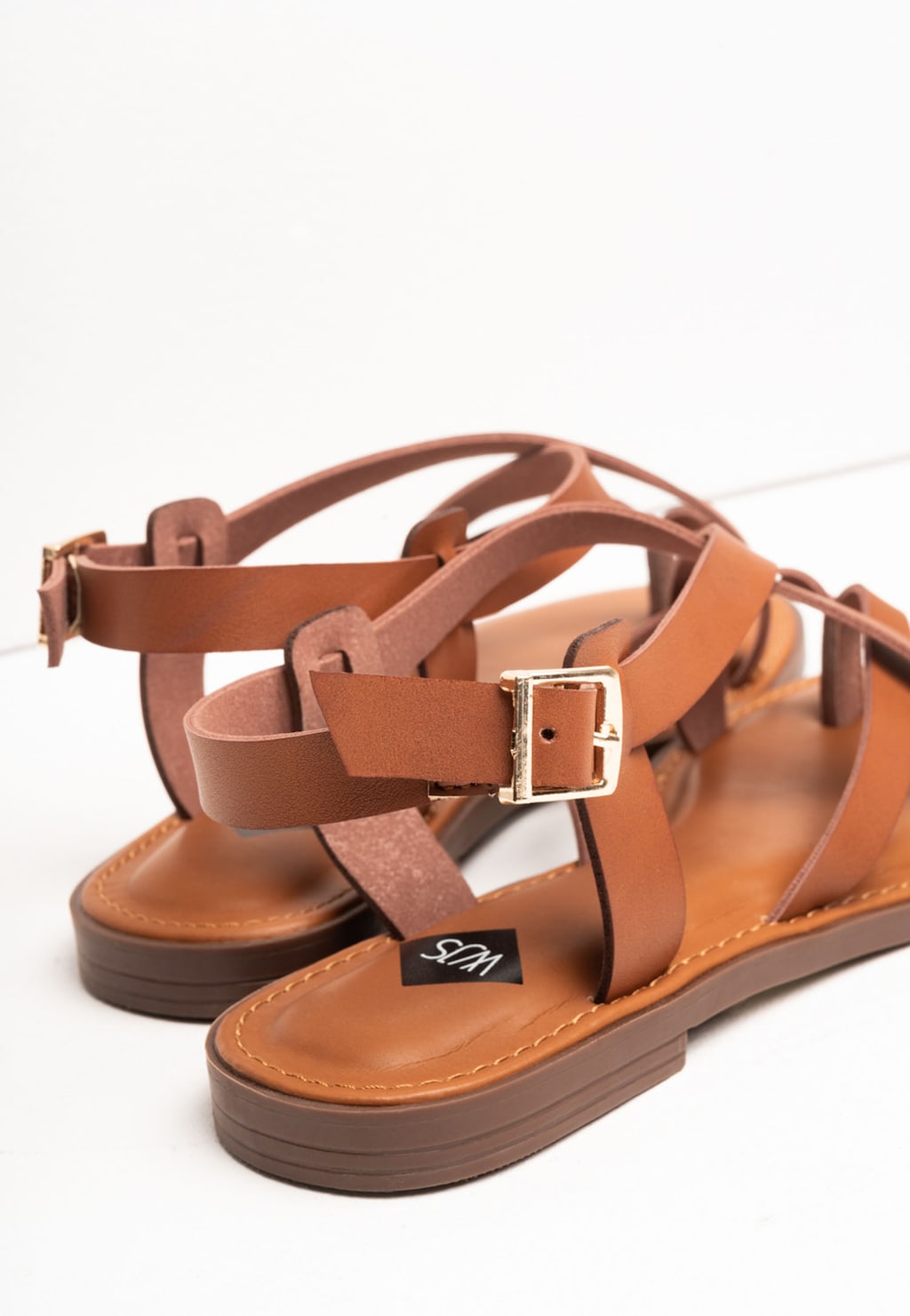 WJS brązowe sandały damskie na płaskiej podeszwie WJS74024-52 Widok 4