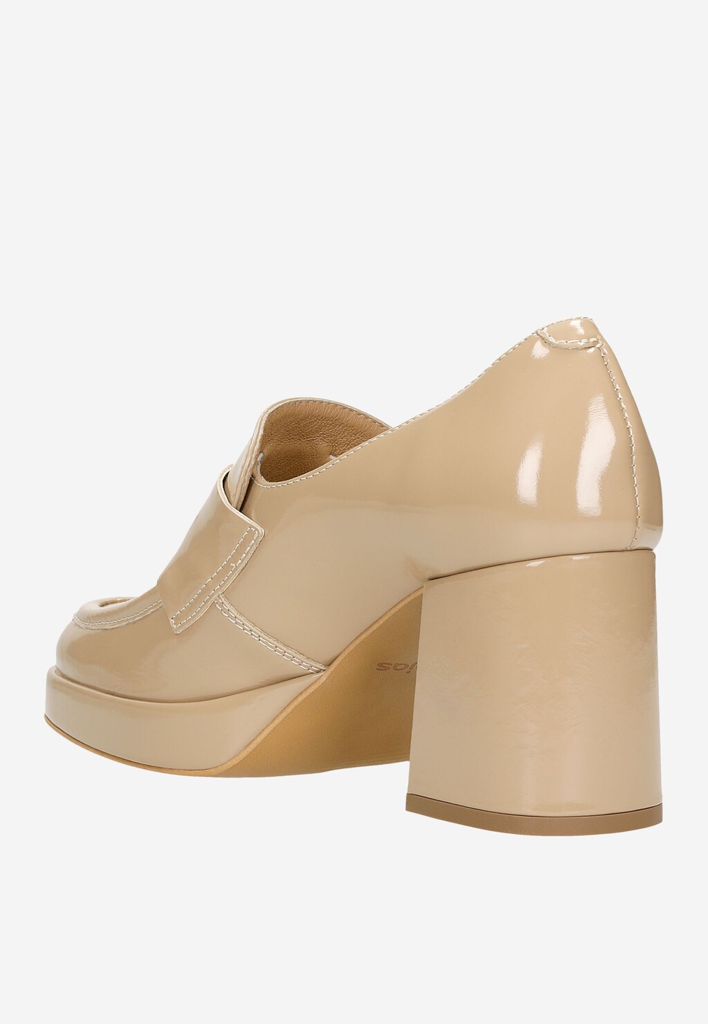 Béžové mokasíny dámske z lakovanej kože na podpätku 46183-34 Widok 4