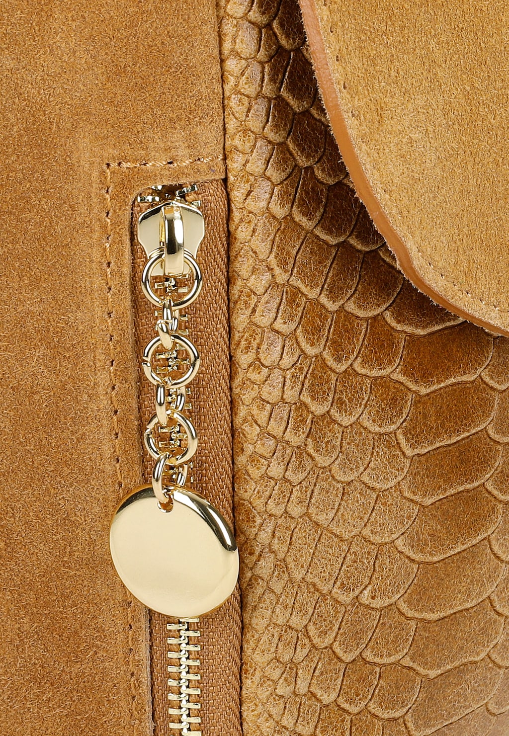 Mała jasnobrązowa torebka damska ze skóry licowej i dwoiny welurowej 80275-63 Widok 6