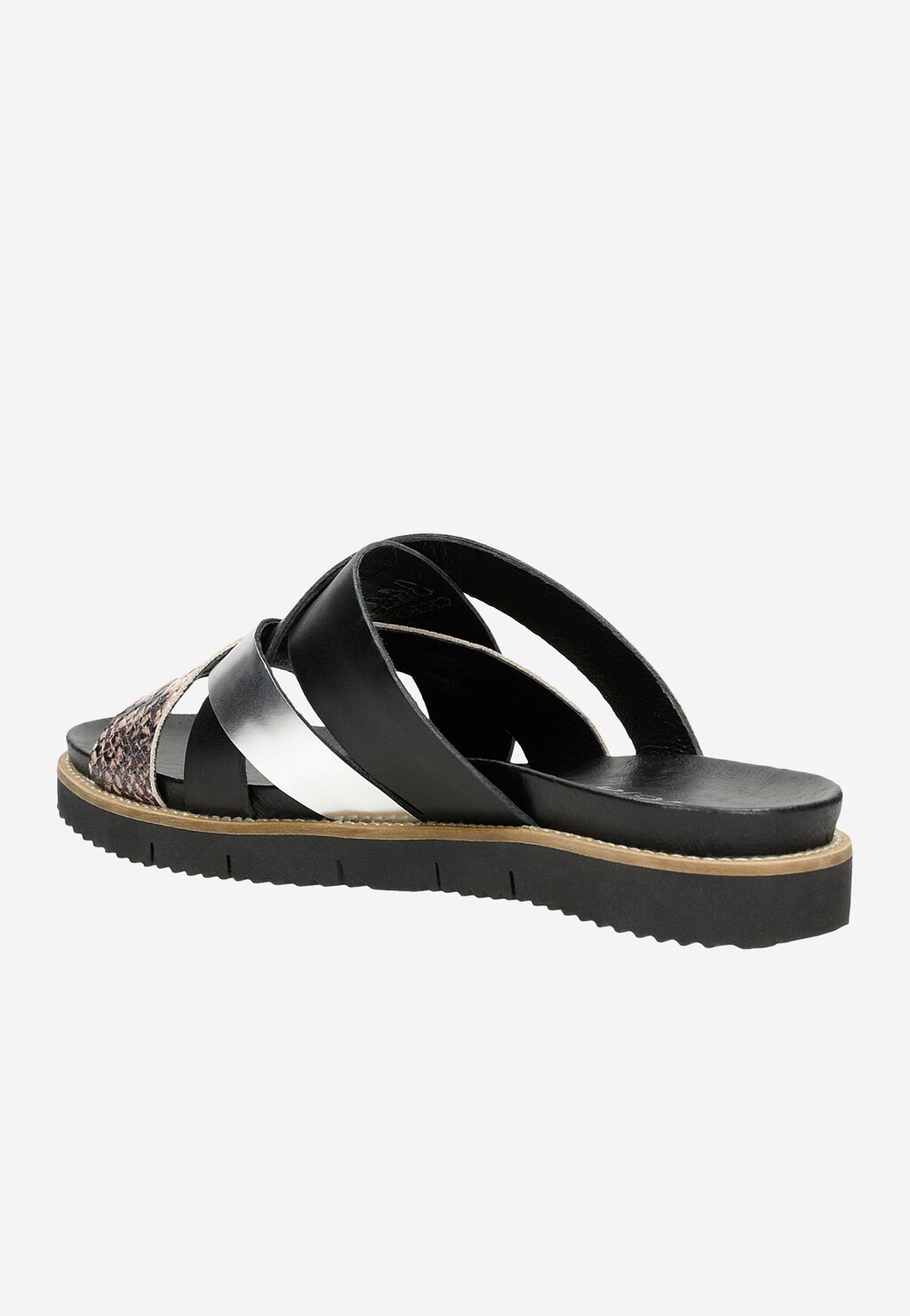 Czarne skórzane klapki damskie z ozdobionymi paskami 74057-51 Widok 4