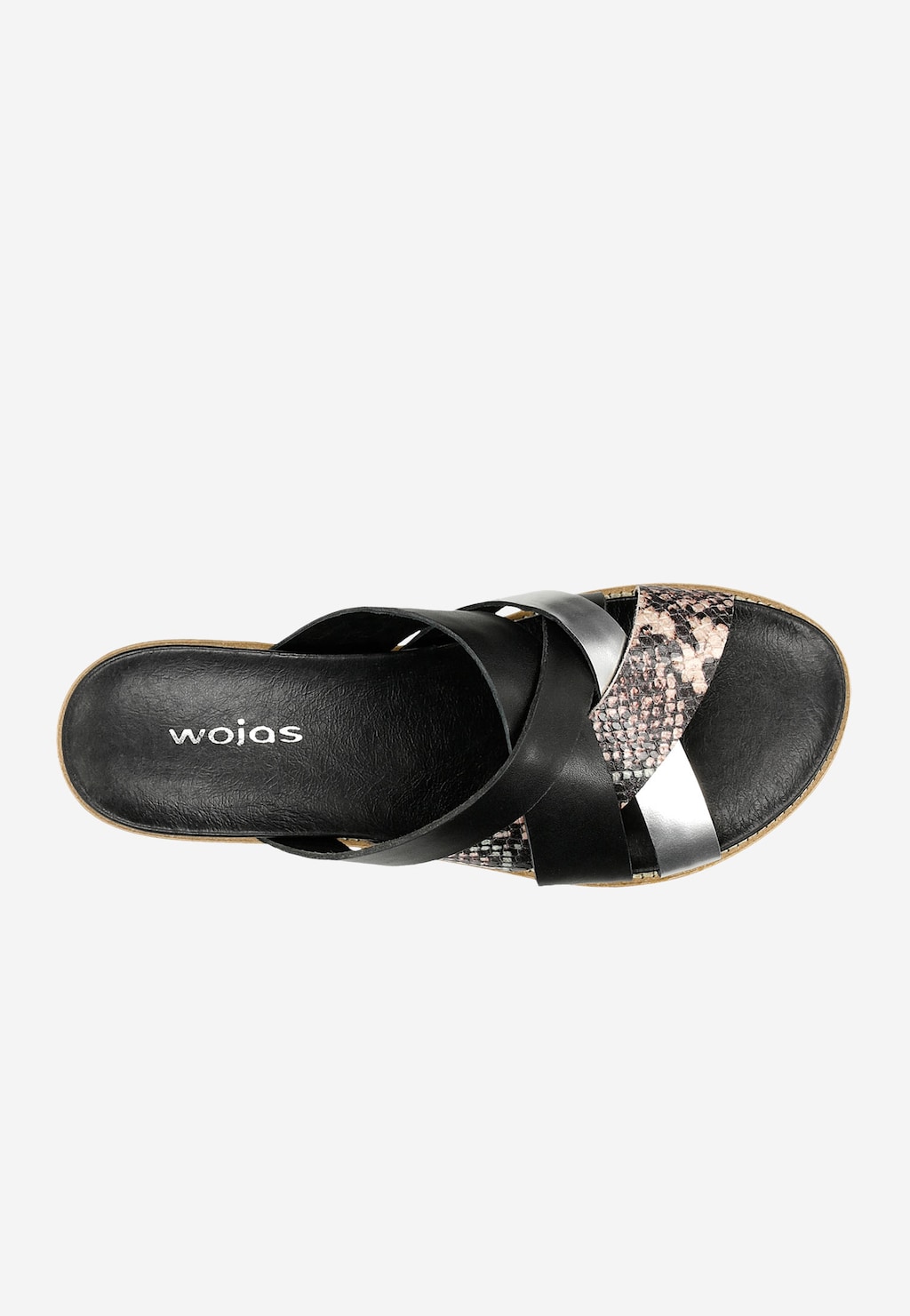 Czarne skórzane klapki damskie z ozdobionymi paskami 74057-51 Widok 5