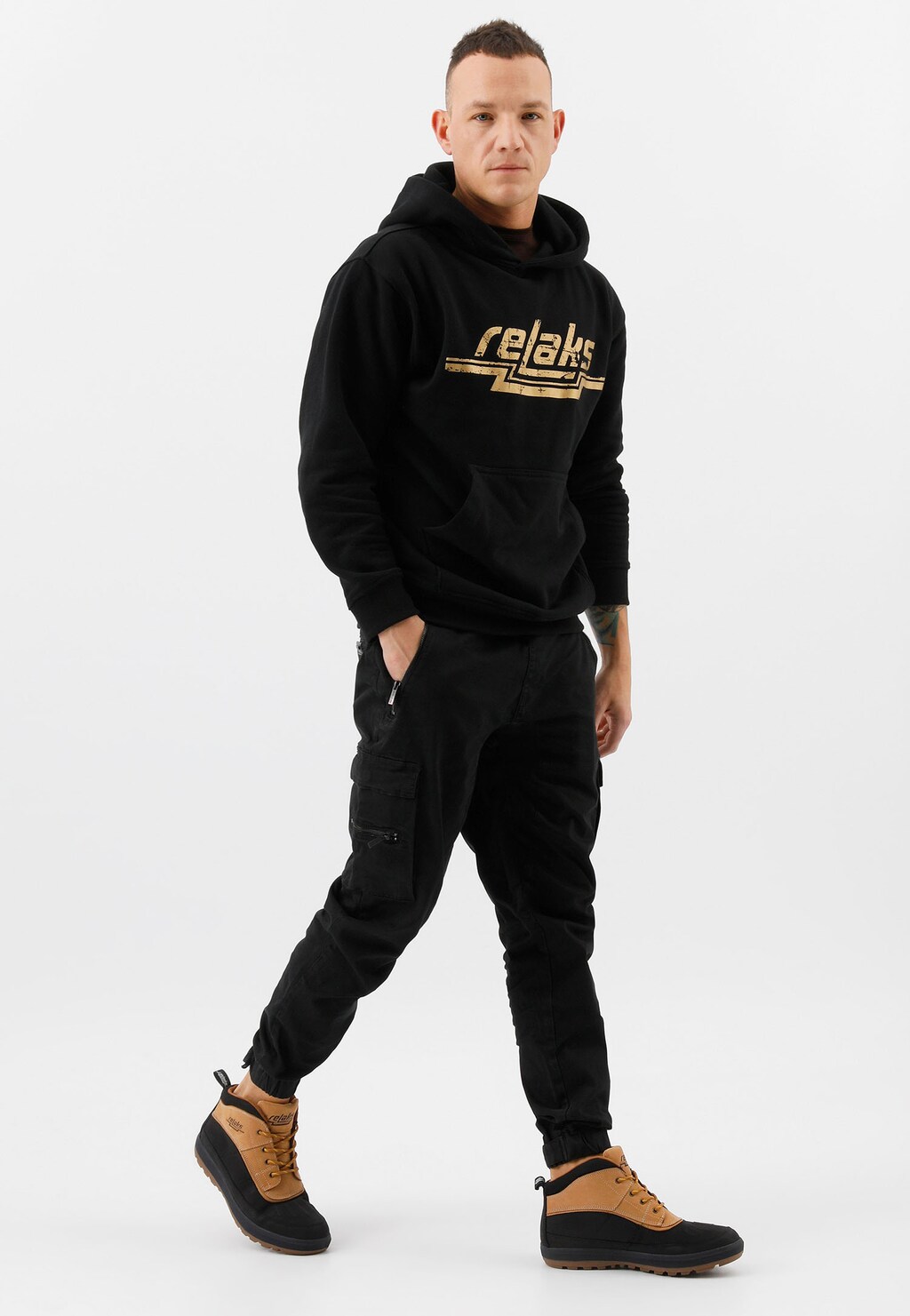 Czarne trzewiki RELAKS z jasnobrązową wstawką  24003-73 Widok 10