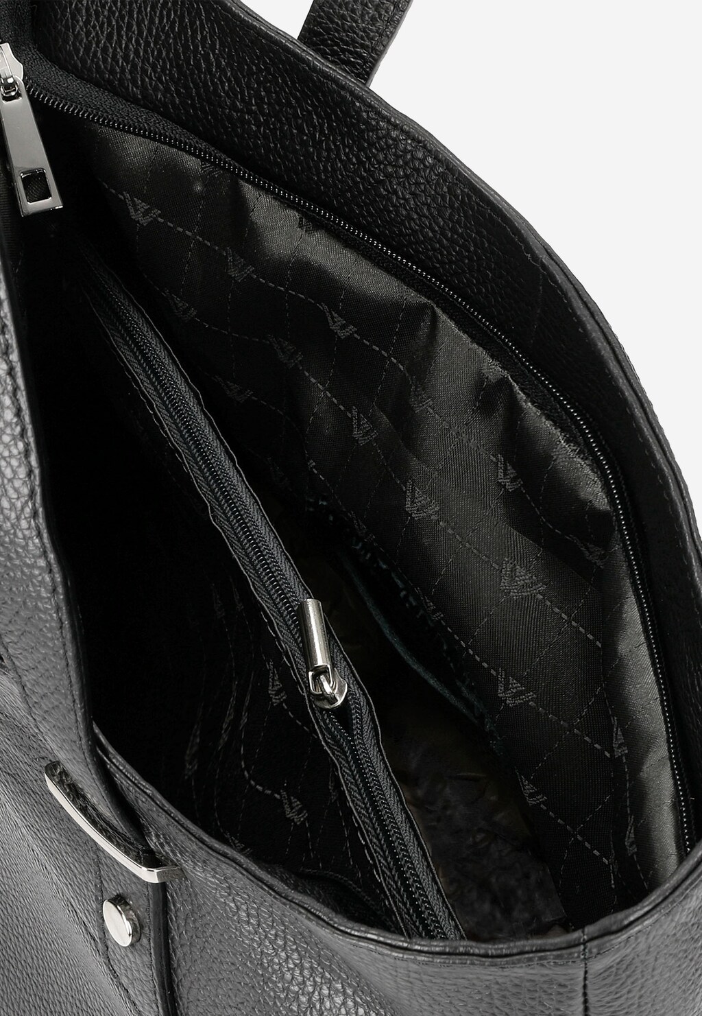 Pojemna czarna torebka damska z gładkiej skóry licowej 80242-51 Widok 4