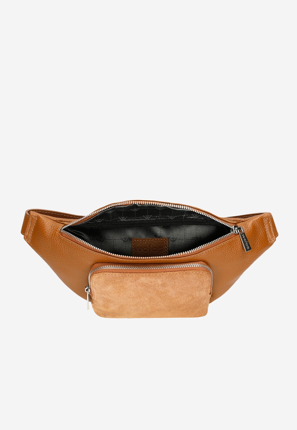 Jasnobrązowa nerka damska z połączenia skóry licowej i dwoiny welurowej 80194-73 Widok 6