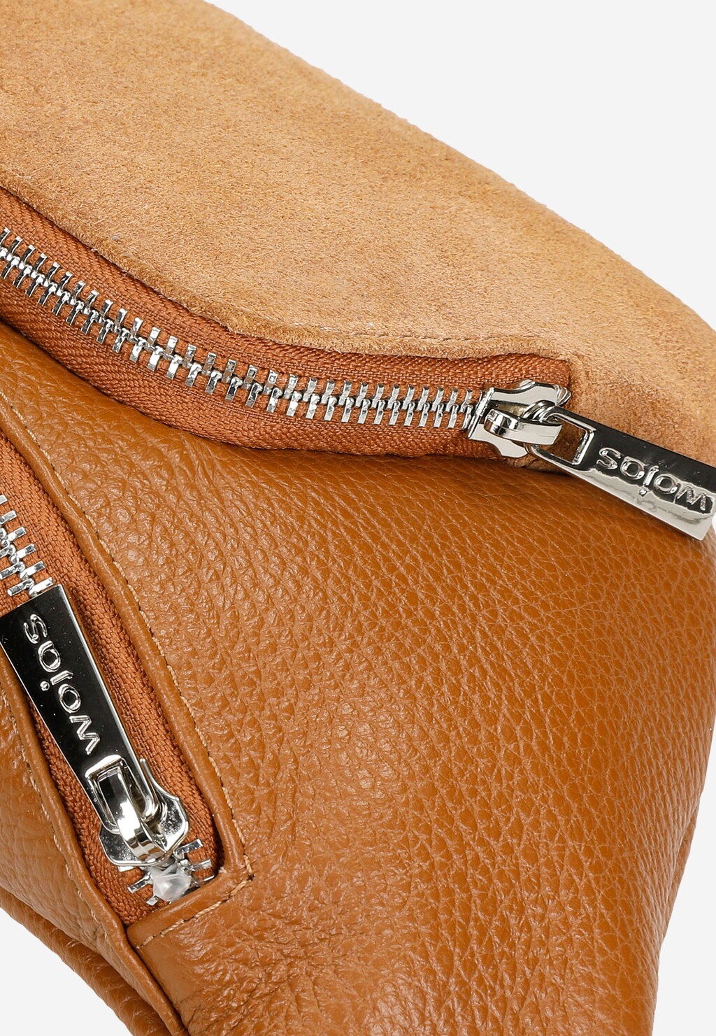 Jasnobrązowa nerka damska z połączenia skóry licowej i dwoiny welurowej 80194-73 Widok 7