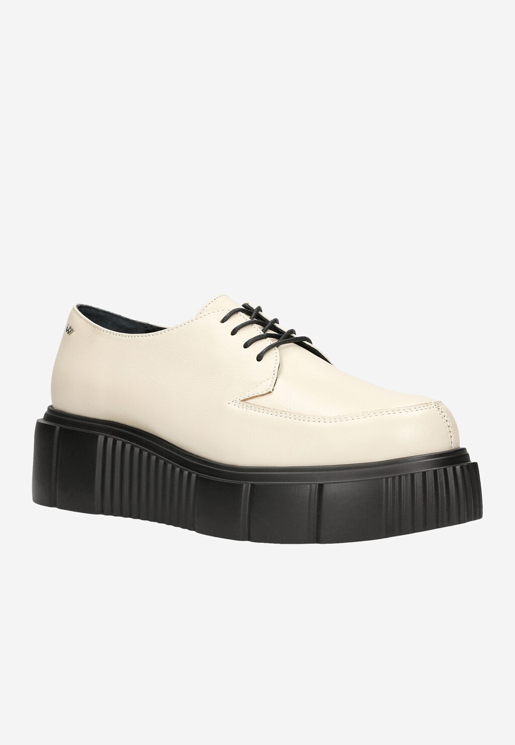 Beżowe skórzane creepersy damskie na czarnej podeszwie 46126-54 Widok 3