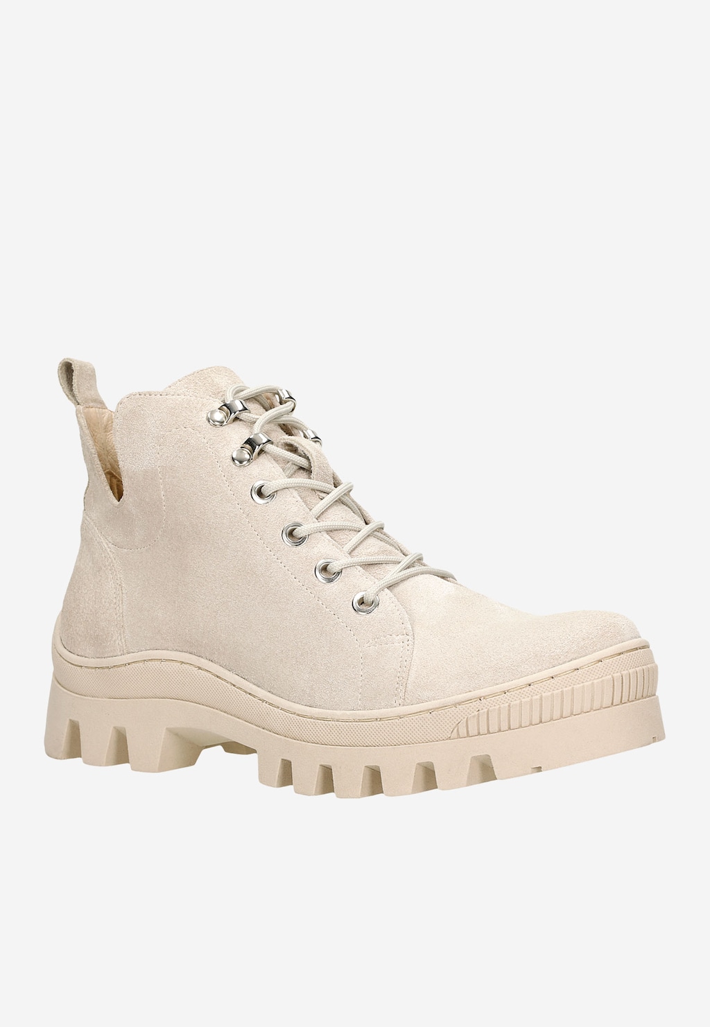 Nowoczesne beżowe trzewiki damskie z wiązaną cholewką 64073-64 Widok 3