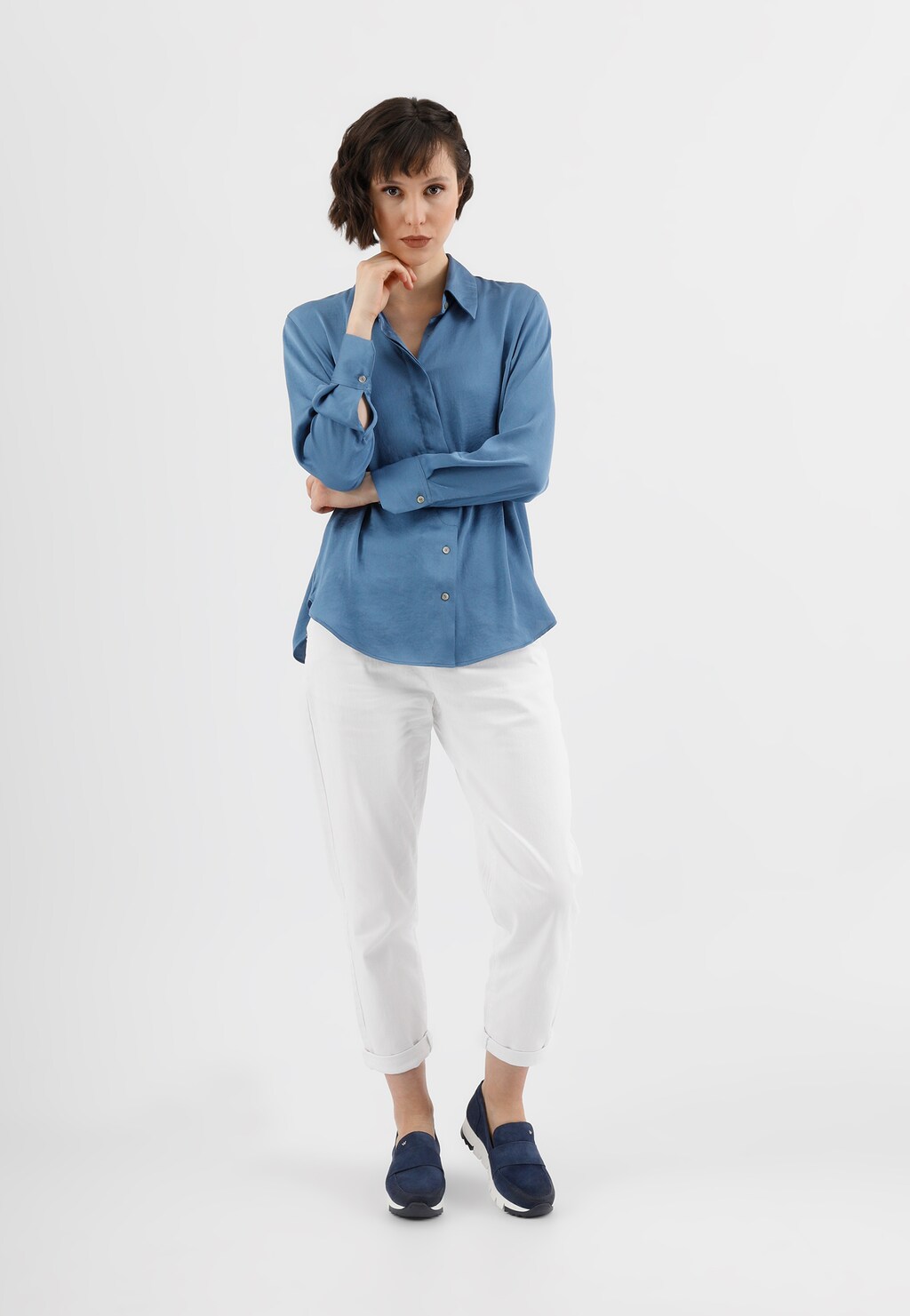 Dámske poltopánky z tmavomodrej prírodnej kože 46135-66 Widok 7