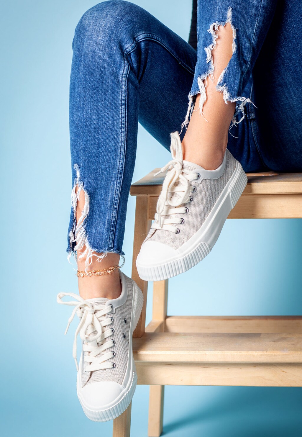 WJS beżowe półbuty damskie z przeplatanego materiału WJS64043-14 Widok 1