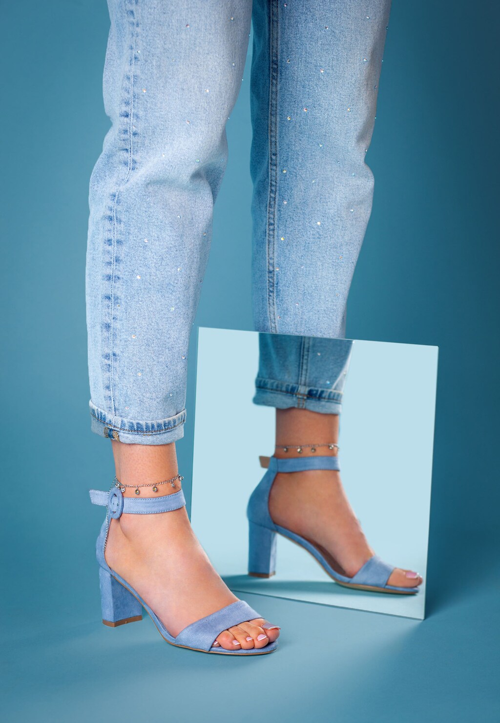WJS niebieskie sandały damskie na obcasie z zakrytą piętą WJS74004-66 Widok 1