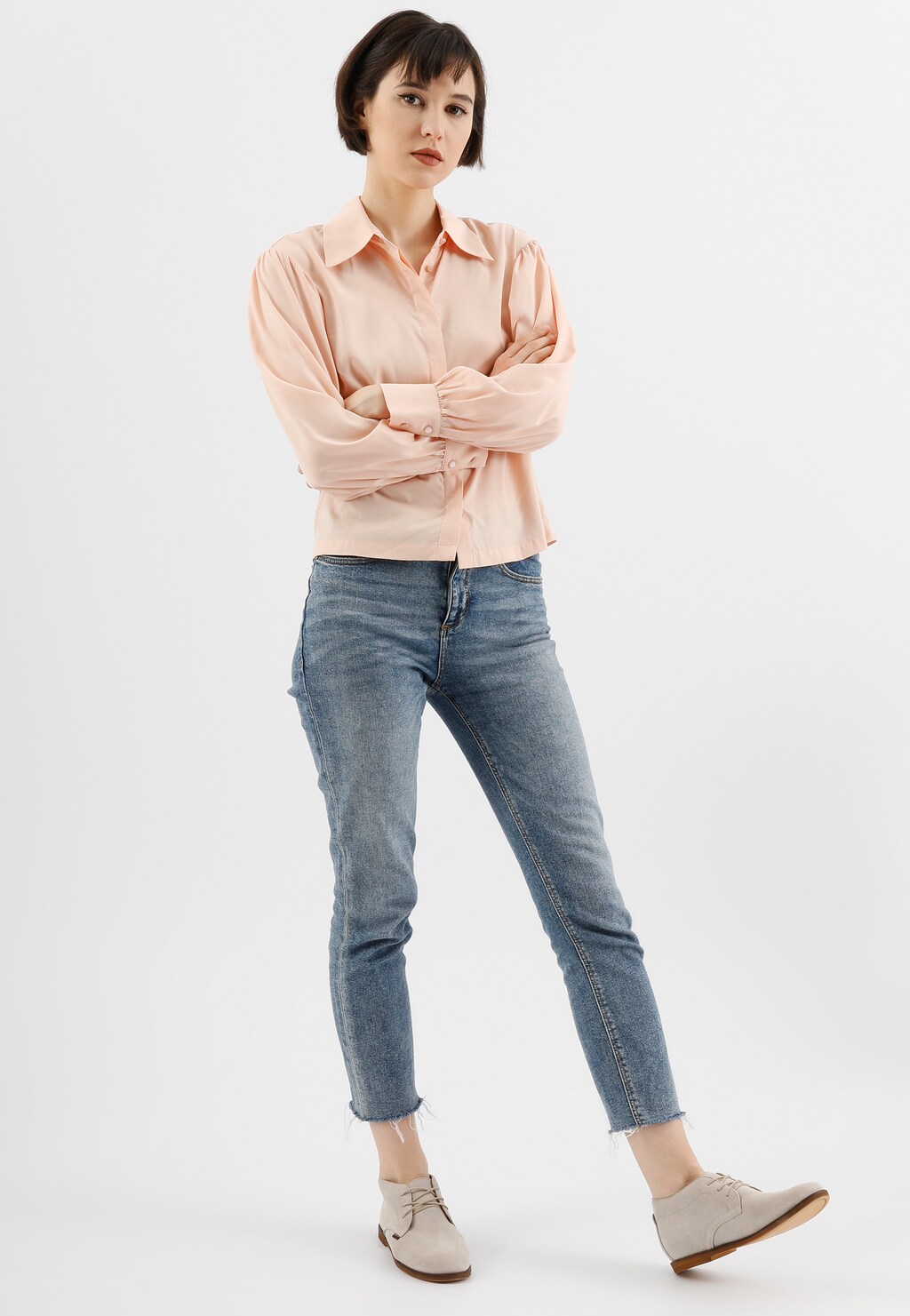 Beżowe sznurowane trzewiki damskie z linii COMFORT 64066-64 Widok 8