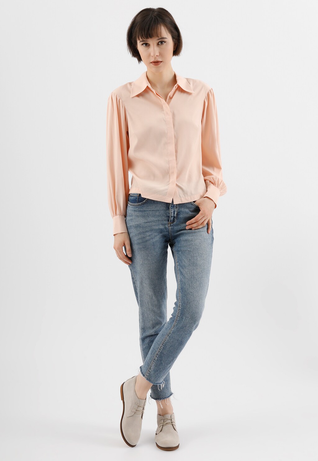 Beżowe sznurowane trzewiki damskie z linii COMFORT 64066-64 Widok 1