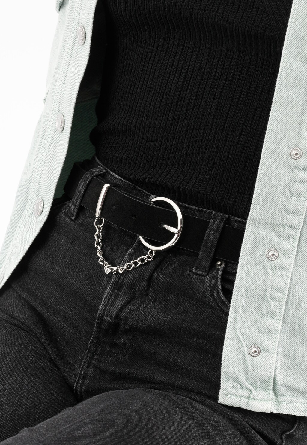 Czarny pasek damski z łańcuszkiem  93060-61 Widok 7