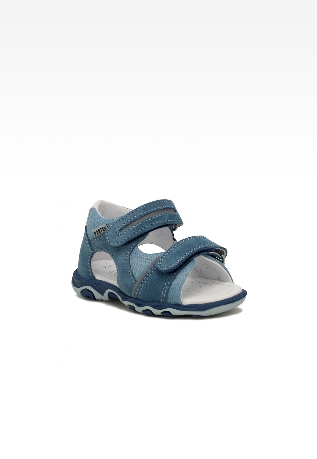 Niebieskie profilaktyczne sandały dziecięce Bartek 116120-06 z podwójnymi rzepami, wyściółką z białej skóry i antypoślizgową podeszwą, idealne na lato.