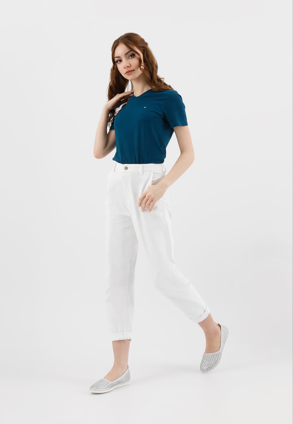 Stříbrné dámské polobotky z perforované kůže 46128-59 Widok 1