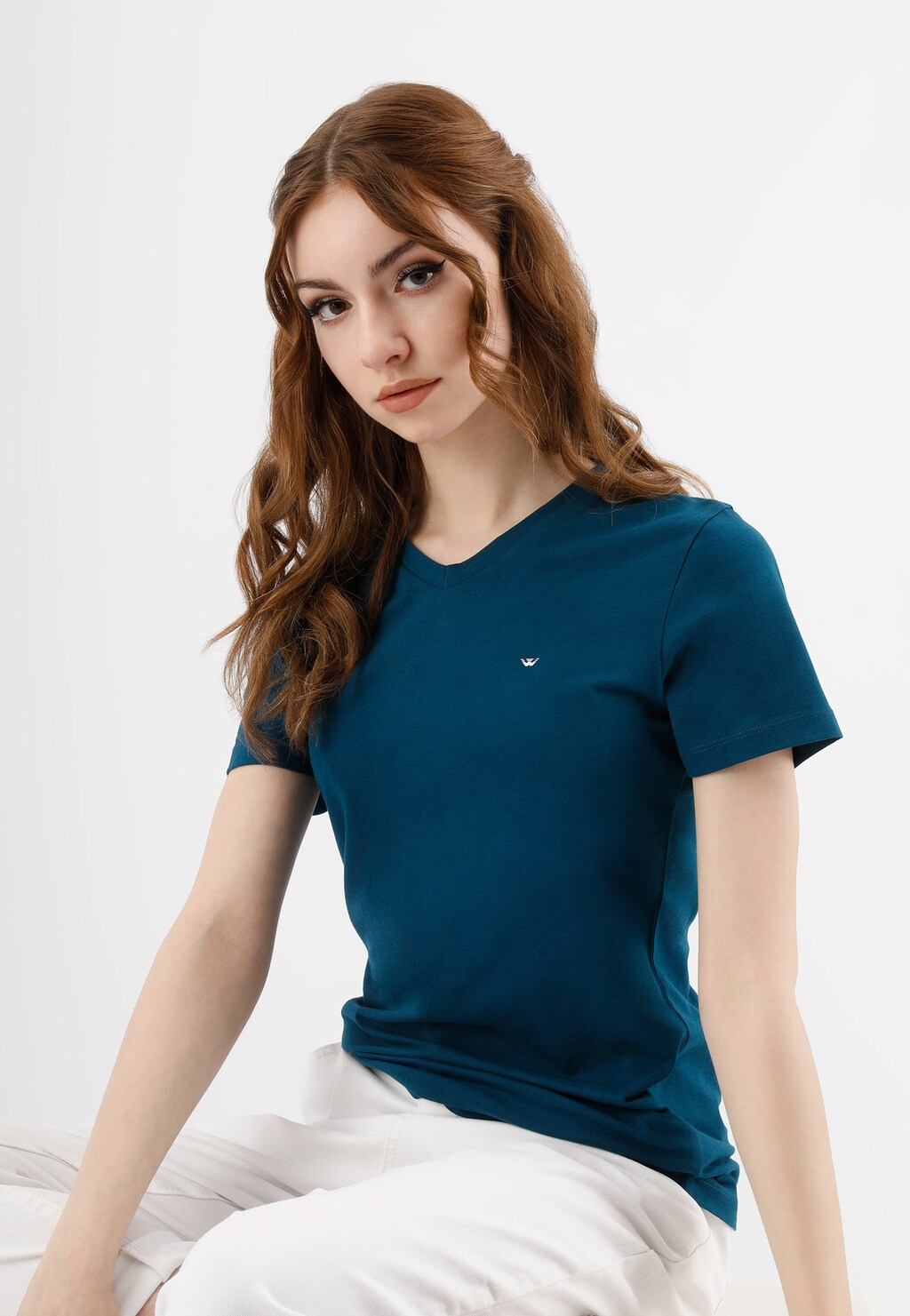 Bawełniana koszulka damska w kolorze granatowym 98015-86 Widok 1