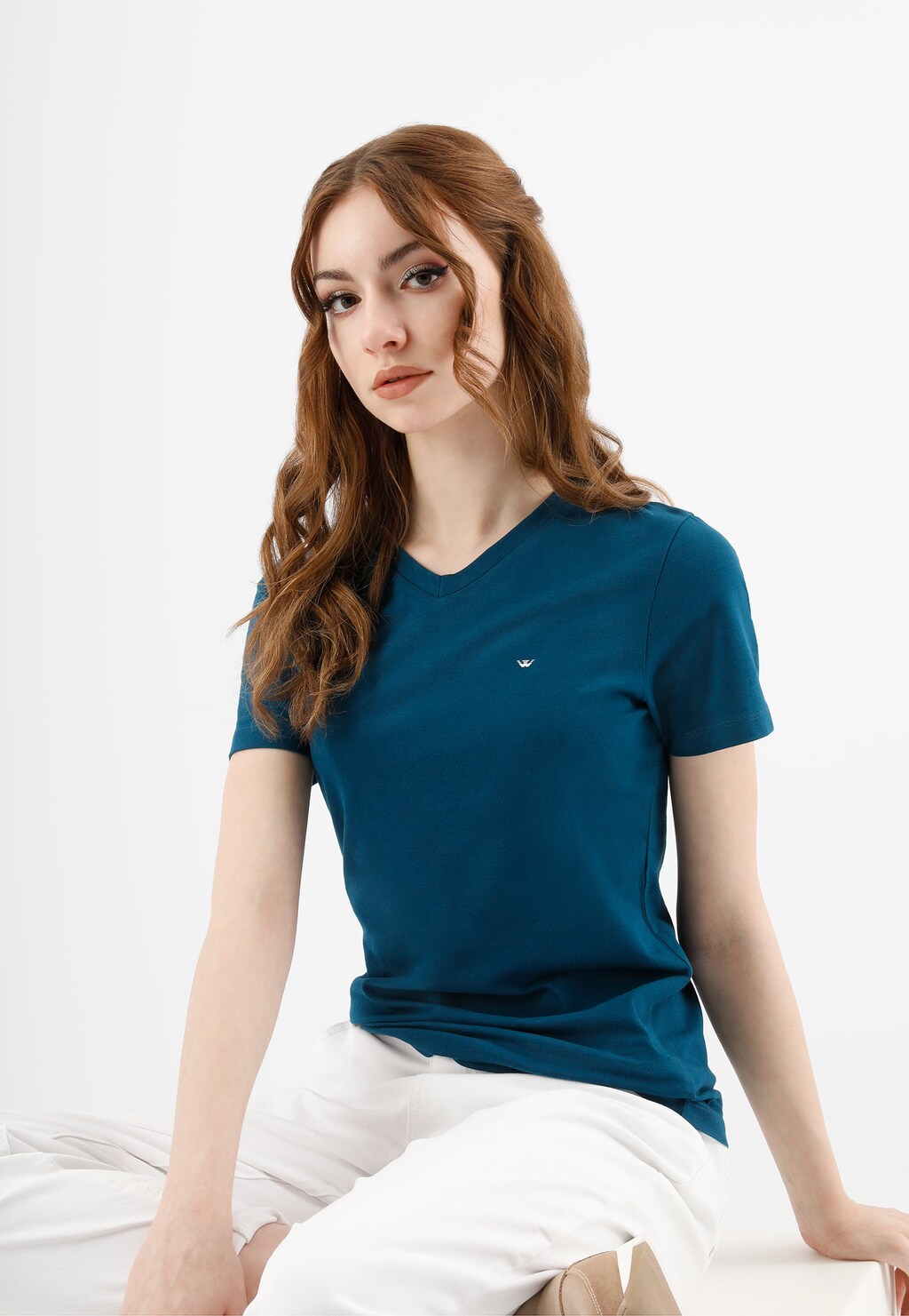 Bawełniana koszulka damska w kolorze granatowym 98015-86 Widok 2