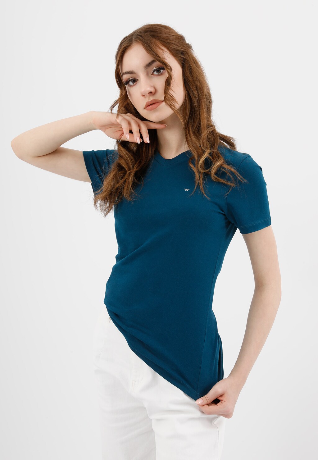 Bawełniana koszulka damska w kolorze granatowym 98015-86 Widok 4