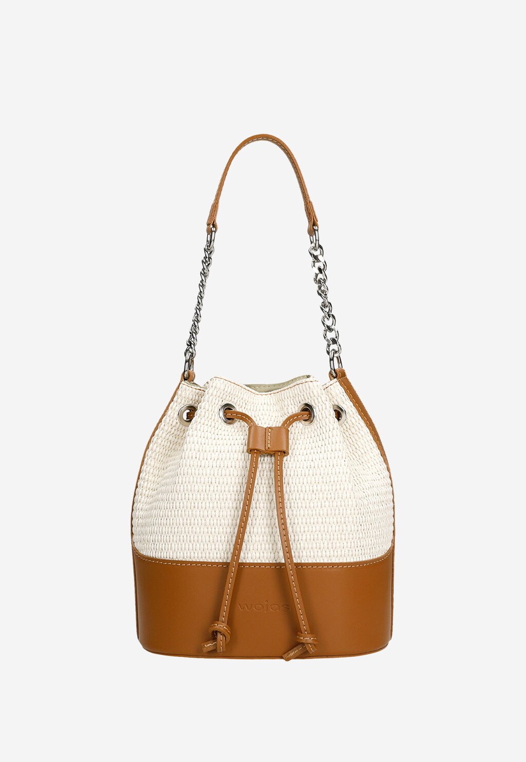 Beżowa materiałowa torebka damska z jasnobrązową skórzaną wstawką 80270-83 Widok 2