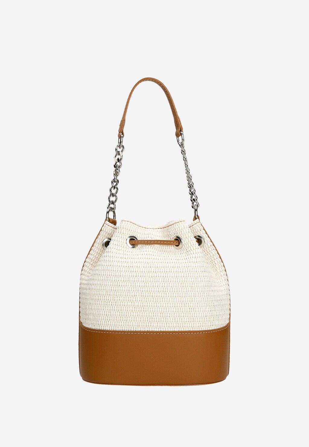 Beżowa materiałowa torebka damska z jasnobrązową skórzaną wstawką 80270-83 Widok 4