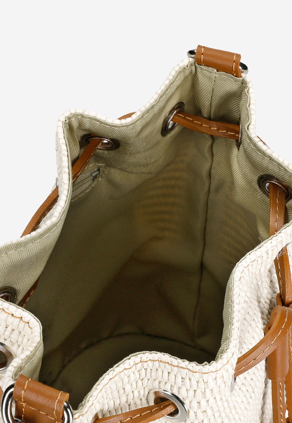 Beżowa materiałowa torebka damska z jasnobrązową skórzaną wstawką 80270-83 Widok 6