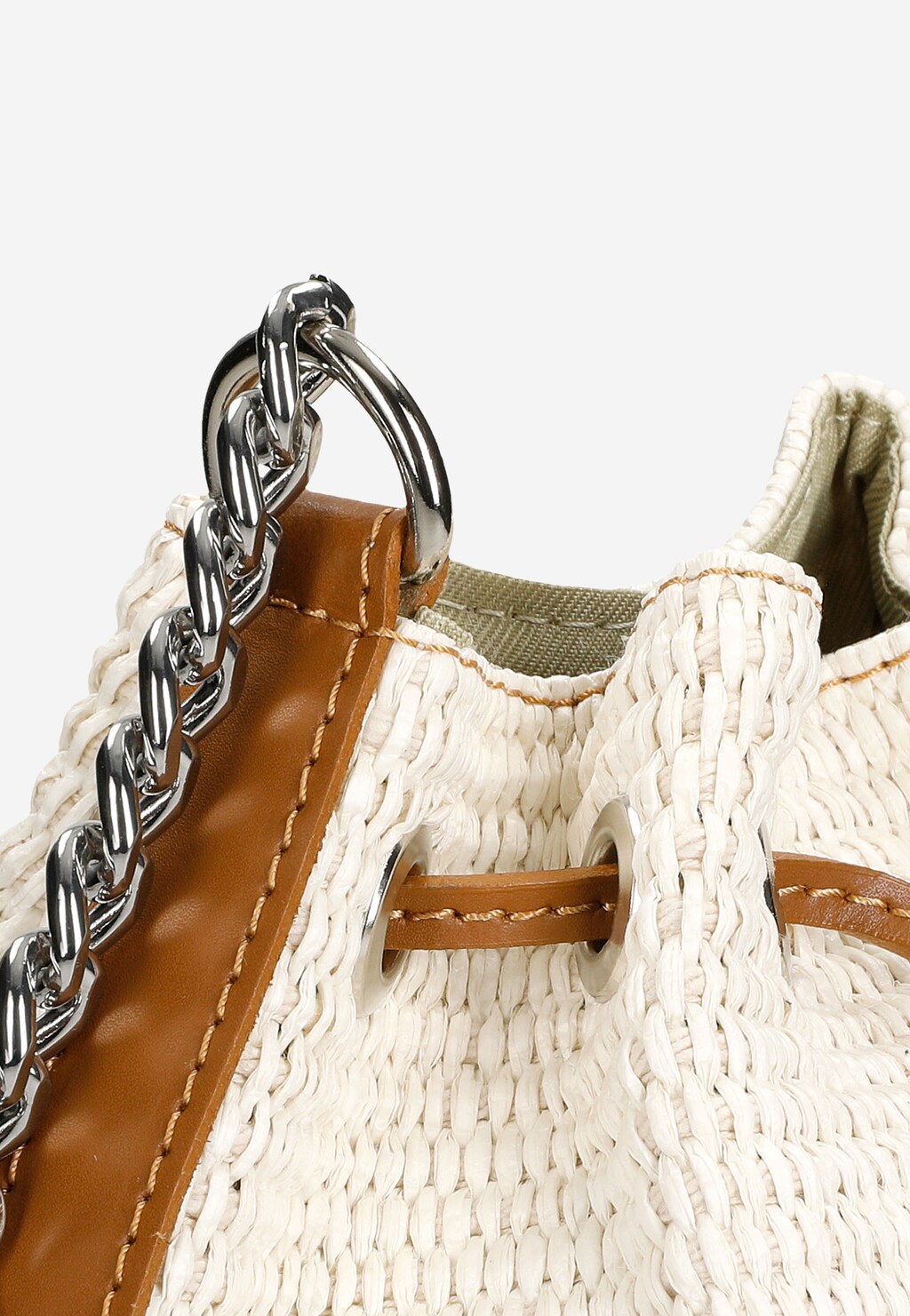 Beżowa materiałowa torebka damska z jasnobrązową skórzaną wstawką 80270-83 Widok 7